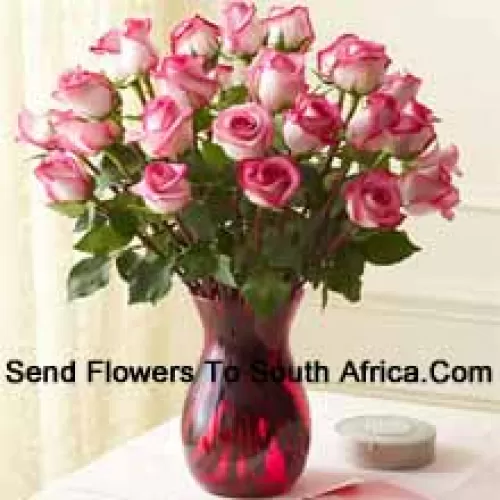 24 Dual Toned Roses In A Glass Vase