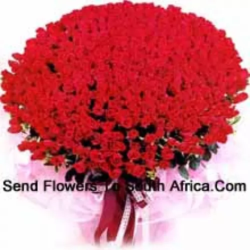 Un grand bouquet de 300 roses rouges avec des remplissages saisonniers