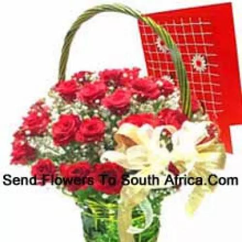 Basket Of 24 Red Roses With A Free Greeting Card