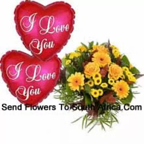 Bunch Of Assorted Flowers With Two I Love You Balloons