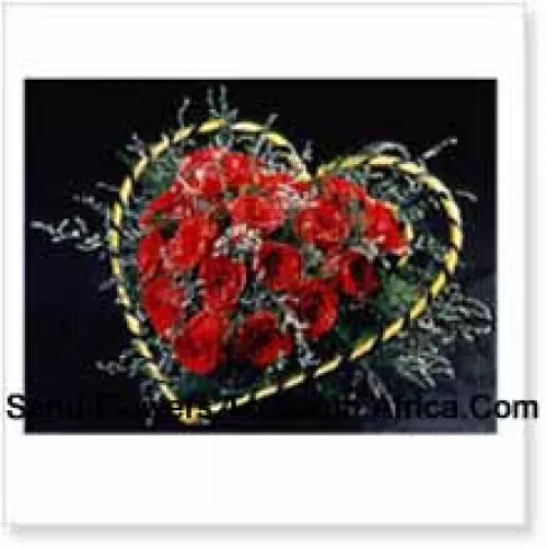Panier en forme de cœur de 40 roses rouges