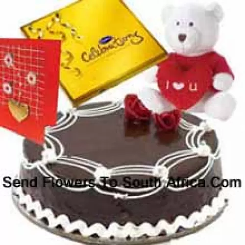 1 Kg Truffle Cake, A Box Of Cadbury's Celebration Pack, I Love You Teddy Bear And A Free Greeting Card