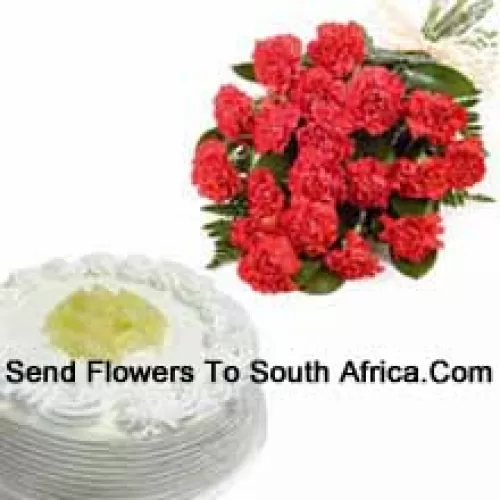 Bunch Of 12 Carnations With 1 Kg Pineapple Cake