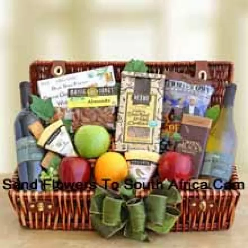 This Christmas Gift Basket includes Fresh fruits, such as crisp apples and juicy oranges, two organic creamy cheeses and stone ground crackers, two bottles of organic wine, premium roasted organic almonds, a bag of crispy chips and delicious Shortnin? bread cookies. (Contents of basket including wine may vary by season and delivery location. In case of unavailability of a certain product we will substitute the same with a product of equal or higher value)