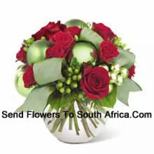 This new holiday bouquet combines festive red roses, spray roses and more with bright green ornaments and seasonal accents for a classic look with a contemporary new twist!? (Please Note That We Reserve The Right To Substitute Any Product With A Suitable Product Of Equal Value In Case Of Non-Availability Of A Certain Product)